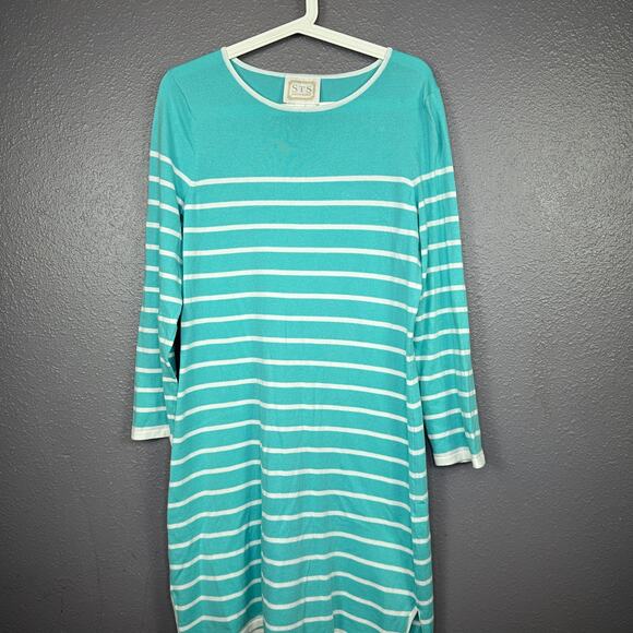 STS SAIL to SABLE Shift Dress Classic Aqua Striped Stretch Knit Medium - Picture 1 of 6